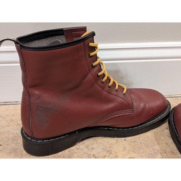 Vegetarian Shoes Combat 8-Eye Tall Boots Dark Red Men's US 14 Handmade In UK - Picture 10 of 16